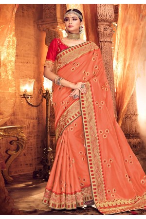 Peach satin party wear saree  1913